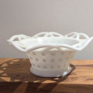 Vintage Milk Glass Open Edge Bowl | Mid-Century American